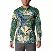 Personalised Hawaii Tribal Humpback Whale Button Sweatshirt Omaomao Hibiscus Seamless Pattern LT9 - Polynesian Pride