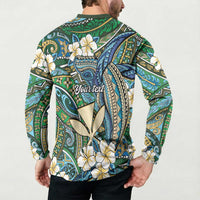 Personalised Hawaii Tribal Humpback Whale Button Sweatshirt Omaomao Hibiscus Seamless Pattern LT9 - Polynesian Pride