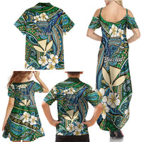 Personalised Hawaii Tribal Humpback Whale Family Matching Summer Maxi Dress and Hawaiian Shirt Omaomao Hibiscus Seamless Pattern