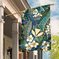 Personalised Hawaii Tribal Humpback Whale Garden Flag Omaomao Hibiscus Seamless Pattern LT9 House Flag Green - Polynesian Pride