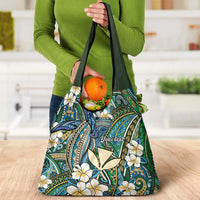 Personalised Hawaii Tribal Humpback Whale Grocery Bag Omaomao Hibiscus Seamless Pattern LT9 - Polynesian Pride