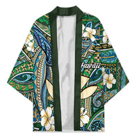 Personalised Hawaii Tribal Humpback Whale Kimono Omaomao Hibiscus Seamless Pattern LT9 Unisex Green - Polynesian Pride