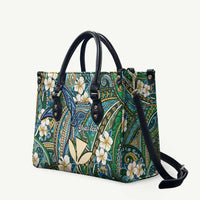 Personalised Hawaii Tribal Humpback Whale Leather Bag Omaomao Hibiscus Seamless Pattern LT9 Green - Polynesian Pride
