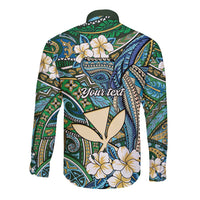 Personalised Hawaii Tribal Humpback Whale Long Sleeve Button Shirt Omaomao Hibiscus Seamless Pattern LT9 - Polynesian Pride