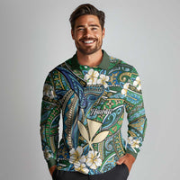 Personalised Hawaii Tribal Humpback Whale Long Sleeve Polo Shirt Omaomao Hibiscus Seamless Pattern LT9 - Polynesian Pride