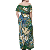 Personalised Hawaii Tribal Humpback Whale Off Shoulder Maxi Dress Omaomao Hibiscus Seamless Pattern LT9 - Polynesian Pride