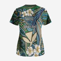 Personalised Hawaii Tribal Humpback Whale Scrub Top Omaomao Hibiscus Seamless Pattern LT9 - Polynesian Pride