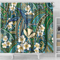 Personalised Hawaii Tribal Humpback Whale Shower Curtain Omaomao Hibiscus Seamless Pattern LT9 - Polynesian Pride