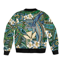 Personalised Hawaii Tribal Humpback Whale Sleeve Zip Bomber Jacket Omaomao Hibiscus Seamless Pattern LT9 - Polynesian Pride