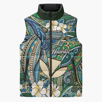 Personalised Hawaii Tribal Humpback Whale Sleeveless Puffer Jacket Omaomao Hibiscus Seamless Pattern LT9 Unisex Green - Polynesian Pride