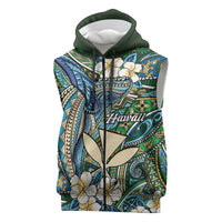 Personalised Hawaii Tribal Humpback Whale Sleeveless Zip Hoodie Omaomao Hibiscus Seamless Pattern LT9 Green - Polynesian Pride