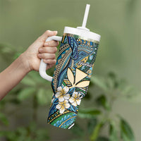 Personalised Hawaii Tribal Humpback Whale Tumbler With Handle Omaomao Hibiscus Seamless Pattern LT9 - Polynesian Pride