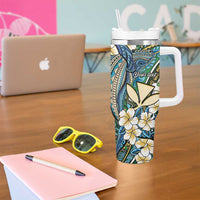 Personalised Hawaii Tribal Humpback Whale Tumbler With Handle Omaomao Hibiscus Seamless Pattern LT9 - Polynesian Pride