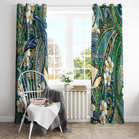 Personalised Hawaii Tribal Humpback Whale Window Curtain Omaomao Hibiscus Seamless Pattern LT9 - Polynesian Pride