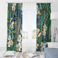 Personalised Hawaii Tribal Humpback Whale Window Curtain Omaomao Hibiscus Seamless Pattern LT9 - Polynesian Pride