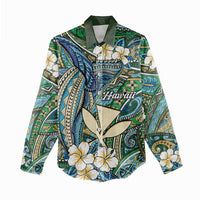 Personalised Hawaii Tribal Humpback Whale Women Casual Shirt Omaomao Hibiscus Seamless Pattern LT9 - Polynesian Pride