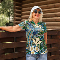 Personalised Hawaii Tribal Humpback Whale Women Polo Shirt Omaomao Hibiscus Seamless Pattern LT9 - Polynesian Pride