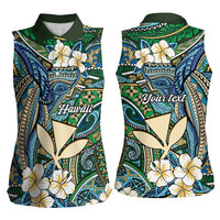 Personalised Hawaii Tribal Humpback Whale Women Sleeveless Polo Shirt Omaomao Hibiscus Seamless Pattern