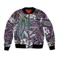 Personalised Hawaii Tribal Humpback Whale Bomber Jacket Poni Hibiscus Seamless Pattern LT9 Unisex Purple - Polynesian Pride