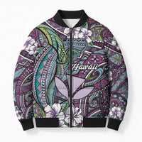 Personalised Hawaii Tribal Humpback Whale Bomber Puffer Jacket Poni Hibiscus Seamless Pattern LT9 Unisex Purple - Polynesian Pride