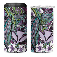 Personalised Hawaii Tribal Humpback Whale 4 in 1 Can Cooler Tumbler Poni Hibiscus Seamless Pattern LT9 One Size: 16 oz Purple - Polynesian Pride