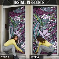 Personalised Hawaii Tribal Humpback Whale Door Cover Poni Hibiscus Seamless Pattern LT9 - Polynesian Pride