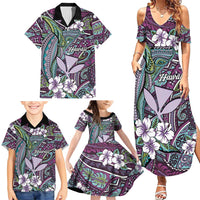Personalised Hawaii Tribal Humpback Whale Family Matching Summer Maxi Dress and Hawaiian Shirt Poni Hibiscus Seamless Pattern