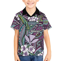 Personalised Hawaii Tribal Humpback Whale Family Matching Summer Maxi Dress and Hawaiian Shirt Poni Hibiscus Seamless Pattern