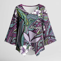 Personalised Hawaii Tribal Humpback Whale Kimono Sleeve Blouse Poni Hibiscus Seamless Pattern LT9 Female Purple - Polynesian Pride