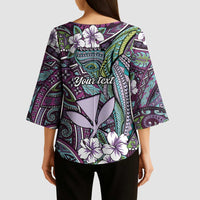 Personalised Hawaii Tribal Humpback Whale Kimono Sleeve Blouse Poni Hibiscus Seamless Pattern LT9 - Polynesian Pride