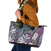 Personalised Hawaii Tribal Humpback Whale Leather Tote Bag Poni Hibiscus Seamless Pattern LT9 Purple - Polynesian Pride