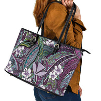 Personalised Hawaii Tribal Humpback Whale Leather Tote Bag Poni Hibiscus Seamless Pattern LT9 - Polynesian Pride