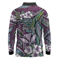 Personalised Hawaii Tribal Humpback Whale Long Sleeve Polo Shirt Poni Hibiscus Seamless Pattern LT9 - Polynesian Pride
