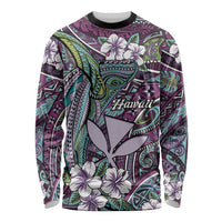 Personalised Hawaii Tribal Humpback Whale Long Sleeve Shirt Poni Hibiscus Seamless Pattern LT9 Unisex Purple - Polynesian Pride