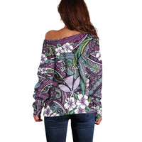 Personalised Hawaii Tribal Humpback Whale Off Shoulder Sweater Poni Hibiscus Seamless Pattern LT9 - Polynesian Pride