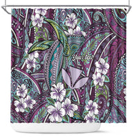 Personalised Hawaii Tribal Humpback Whale Shower Curtain Poni Hibiscus Seamless Pattern LT9 Purple - Polynesian Pride