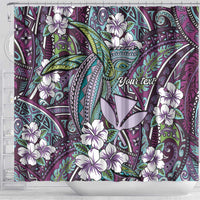 Personalised Hawaii Tribal Humpback Whale Shower Curtain Poni Hibiscus Seamless Pattern LT9 - Polynesian Pride