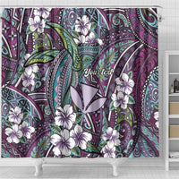 Personalised Hawaii Tribal Humpback Whale Shower Curtain Poni Hibiscus Seamless Pattern LT9 - Polynesian Pride