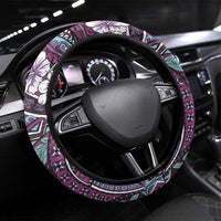Hawaii Tribal Humpback Whale Steering Wheel Cover Poni Hibiscus Seamless Pattern LT9 Universal Fit Purple - Polynesian Pride