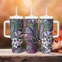 Personalised Hawaii Tribal Humpback Whale Tumbler With Handle Poni Hibiscus Seamless Pattern LT9 - Polynesian Pride