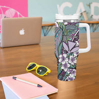 Personalised Hawaii Tribal Humpback Whale Tumbler With Handle Poni Hibiscus Seamless Pattern LT9 - Polynesian Pride