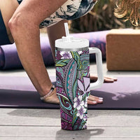 Personalised Hawaii Tribal Humpback Whale Tumbler With Handle Poni Hibiscus Seamless Pattern LT9 - Polynesian Pride