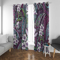 Personalised Hawaii Tribal Humpback Whale Window Curtain Poni Hibiscus Seamless Pattern LT9 With Grommets Purple - Polynesian Pride