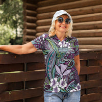 Personalised Hawaii Tribal Humpback Whale Women Polo Shirt Poni Hibiscus Seamless Pattern LT9 - Polynesian Pride