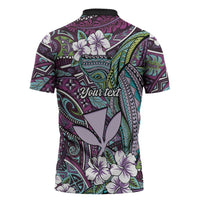 Personalised Hawaii Tribal Humpback Whale Zipper Polo Shirt Poni Hibiscus Seamless Pattern LT9 - Polynesian Pride