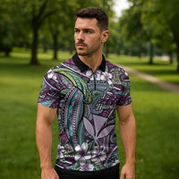 Personalised Hawaii Tribal Humpback Whale Zipper Polo Shirt Poni Hibiscus Seamless Pattern LT9 - Polynesian Pride