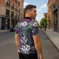 Personalised Hawaii Tribal Humpback Whale Zipper Polo Shirt Poni Hibiscus Seamless Pattern LT9 - Polynesian Pride