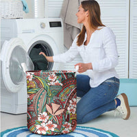 Personalised Hawaii Tribal Humpback Whale Laundry Basket Ulaula Hibiscus Seamless Pattern LT9 - Polynesian Pride