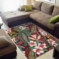 Personalised Hawaii Tribal Humpback Whale Area Rug Ulaula Hibiscus Seamless Pattern
