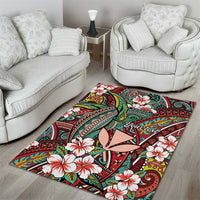Personalised Hawaii Tribal Humpback Whale Area Rug Ulaula Hibiscus Seamless Pattern